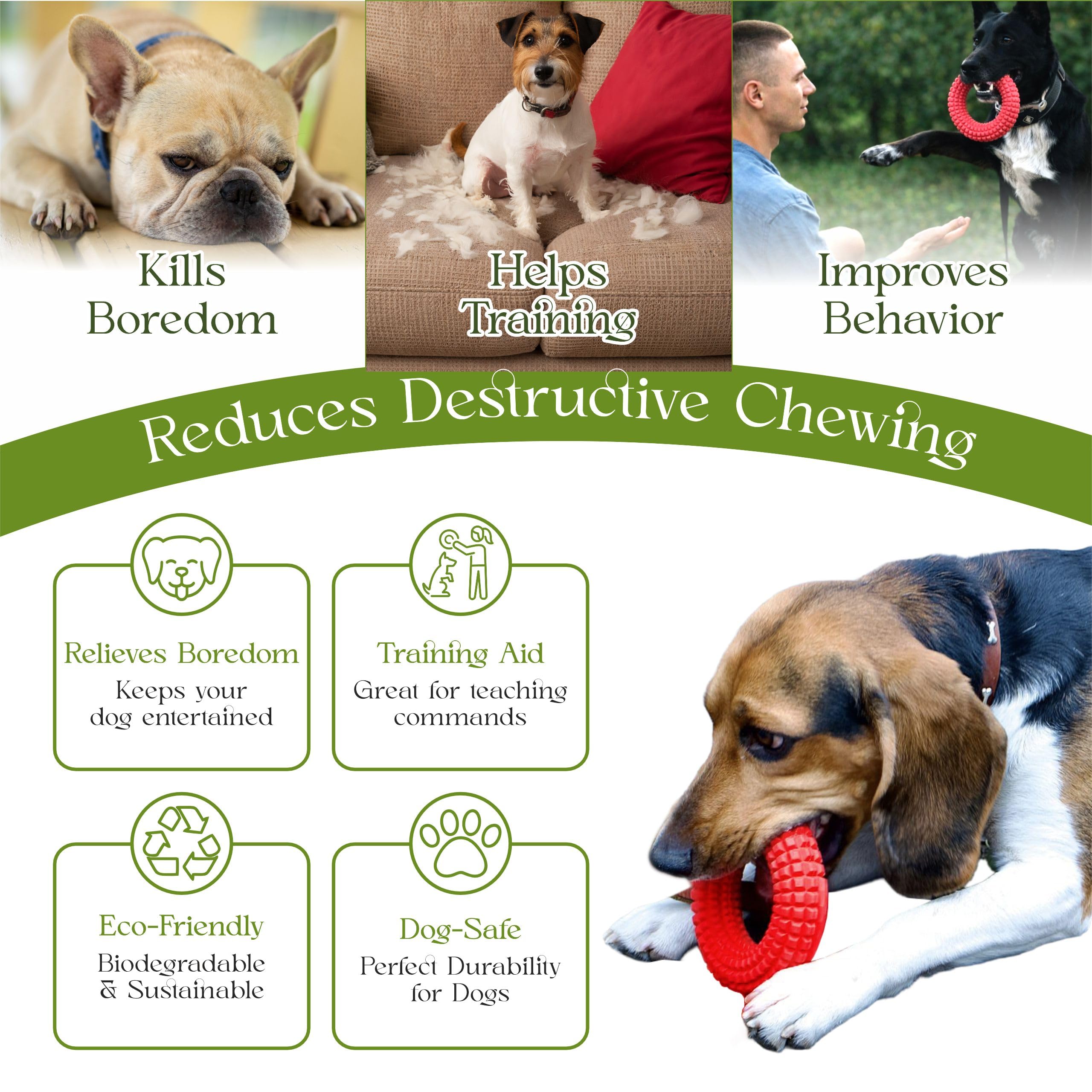 TO ME DOG TOYS Juguete de anillo perro masticadores agresivos, anillo de masticación, juguetes casi indestructibles goma natural, perros grandes y medianos, juguete divertido masticables de perros