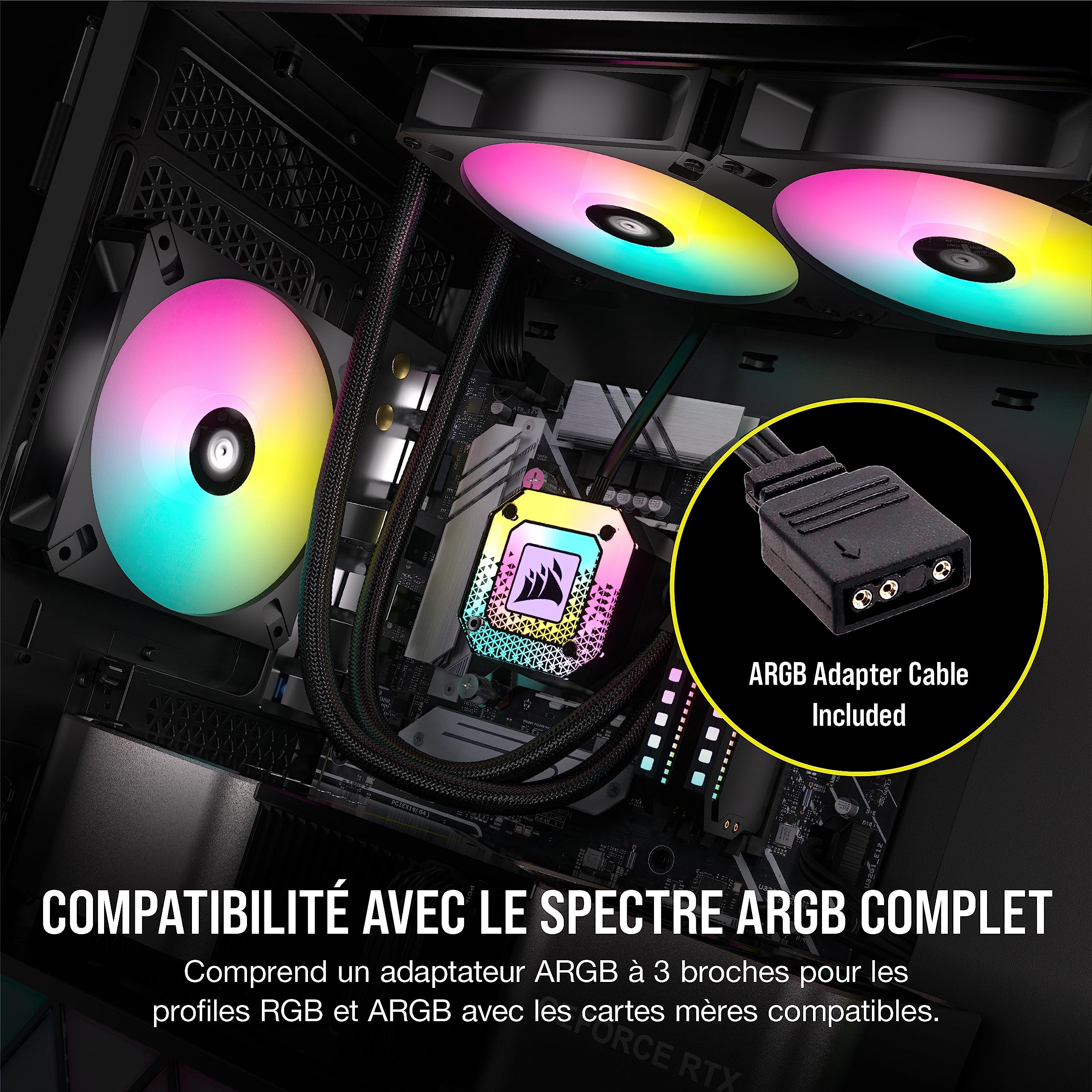 Corsair iCUE AR120 RGB Digital 120mm Compatible ARGB Ventilateurs - Pack de Trois - Noir