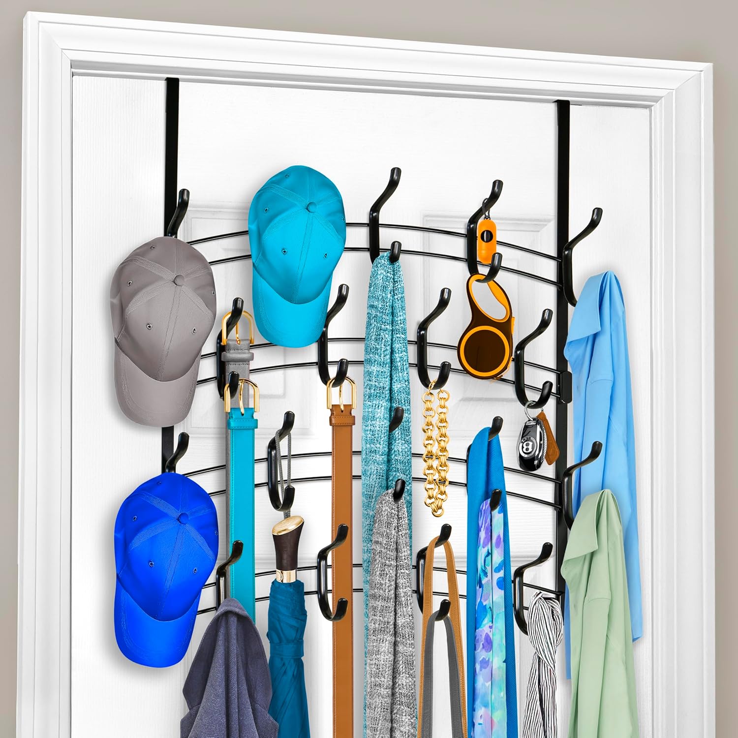 LYNK Professional® Home™ Over the Door Hooks - 10 Hook – Over the Door Coat Rack - Over the Door Hanger - Hanging Towels or Clothes - Bathroom, Bedroom, Laundry Room - Lifetime Ltd. Warranty, Black