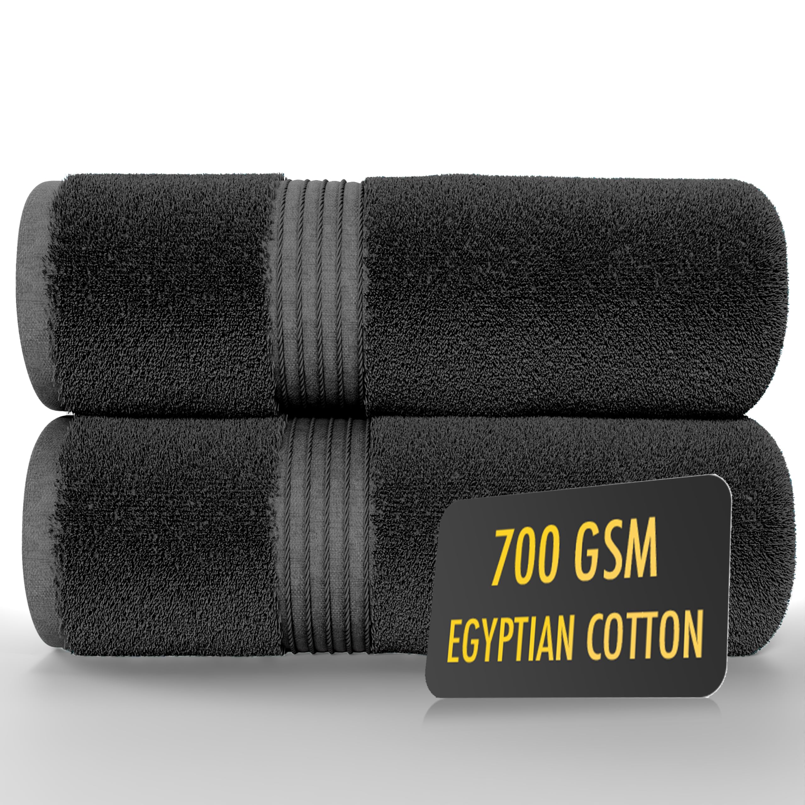 ALSAP Charcoal Bath Towels Set Of 2 (130x70cm) โ 700 GSM Super Absorbent Egyptian Cotton Bath Sheets โ Hotel Quality Quick Dry Bathroom Towels for Home, Spa, Gym, Beach & Swimming Pool