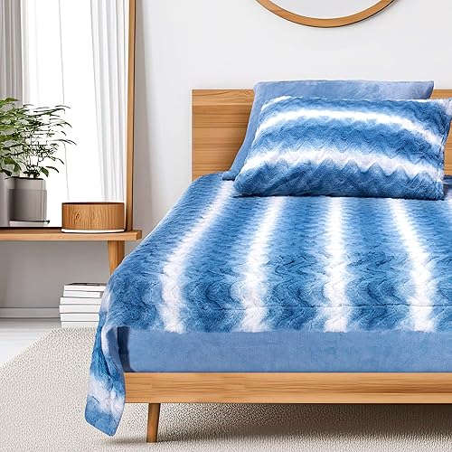 Miniatura 1 de Bella and Saul Extra Soft Plush Twin 4 Peice Bedding Set, Micro Fleece Sheet, Blanket, with 2 Pillowcases Set. (Blue Zebra, Twin)