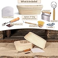 Vista 2 de Juego de 2 cestas ovaladas de 11 pulgadas para prueba de Banneton, kit básico de masa madre con pan lame, batidor danés, raspadores de metal