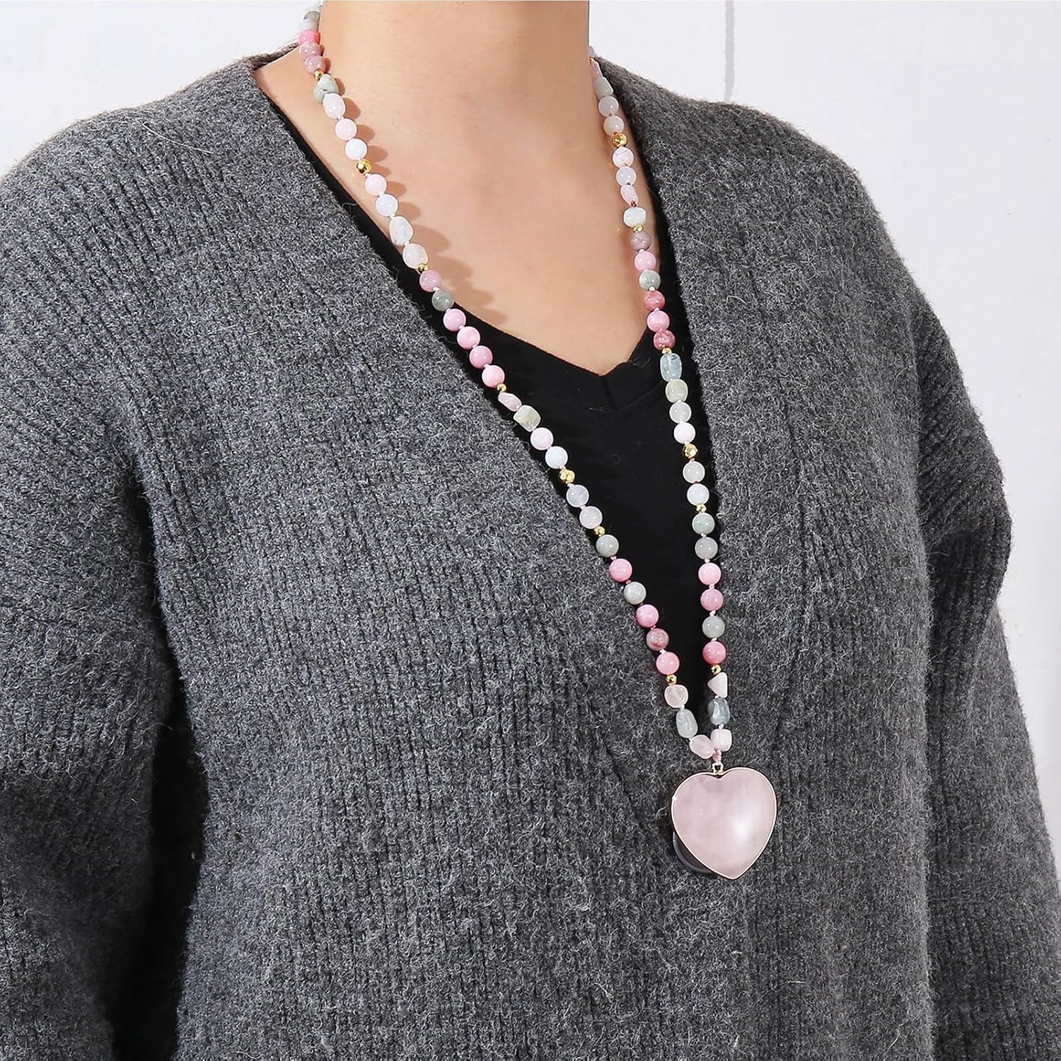 Long Necklaces for Women Boho, Oval Waterdrop Turquoise Pendant, Natural Stone Beaded, Handmade,Vintage & Elegance, Boho Fashion Charm Beaded Necklace for Women