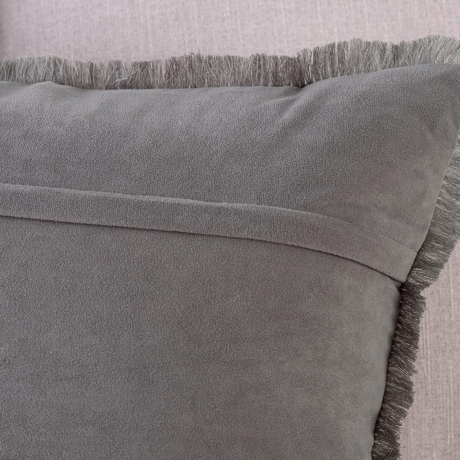 MADIZZ Set of 2 Suede Throw Pillow Covers with Fringe Tassels 22x22 Inch Grey Soft Decorative Cushion Cover for Sofa Bedroom Pillow Shell