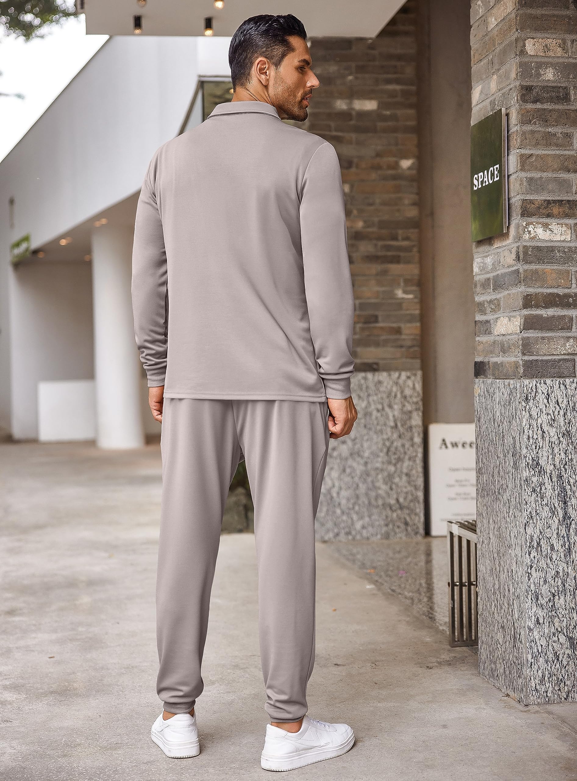 COOFANDY Tuta sportiva da uomo, 2 pezzi, polo con zip a un quarto, tuta sportiva casual da corsa e jogging