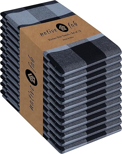Miniatura 9 de Native Fab Paquete de 12 paños de cocina Gingham Farmhouse de algodón, absorbentes, duraderos, lavables, 15 x 25 pulgadas, paños de cocina, toallas