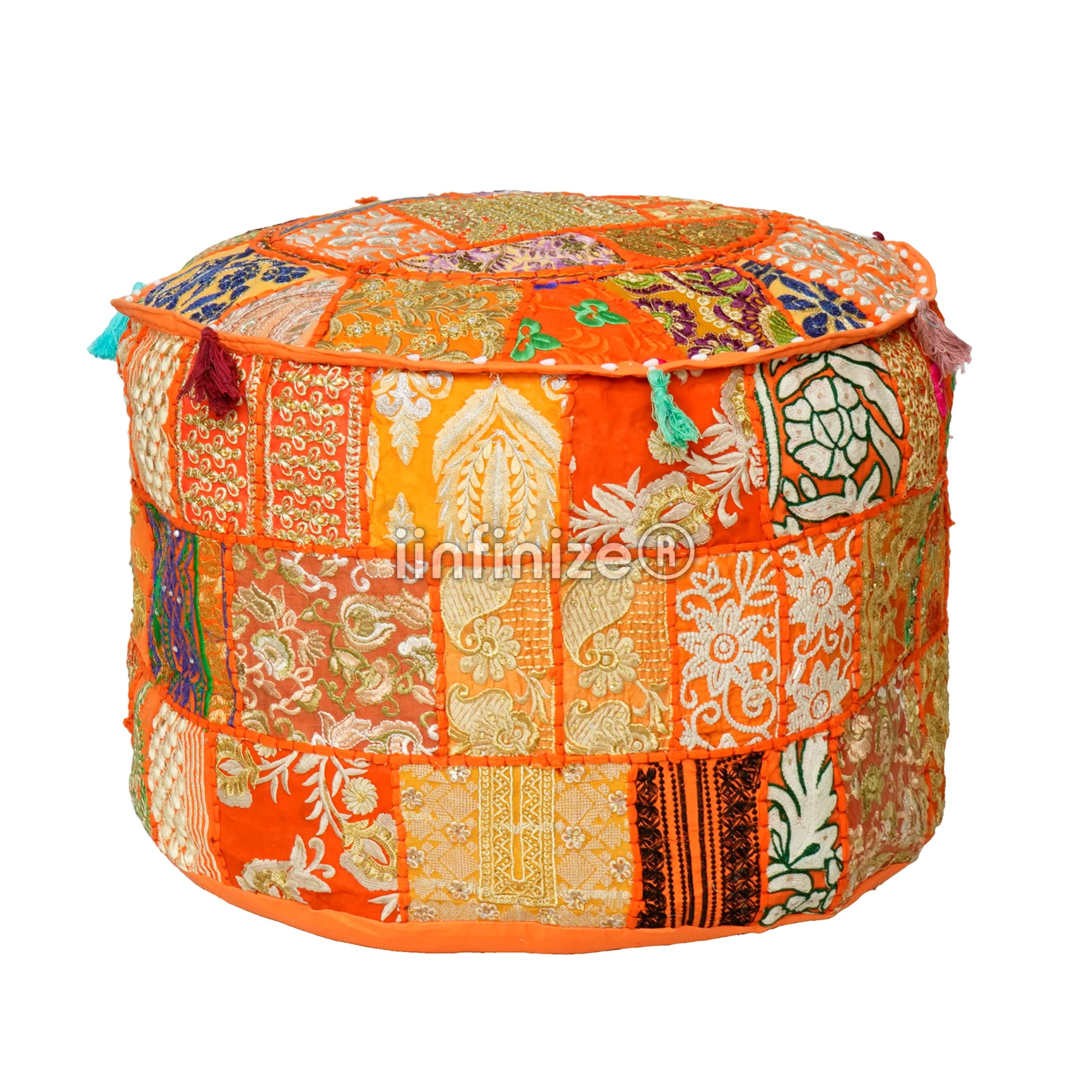 Decorative Pouf Cover 16 Inch Round Home Living Room Sofa Corner Ottoman Pouf Cotton Patchwork Handmade Footstool Pouff Cover-image-20