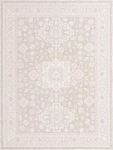 Miniatura 441 de Rugs.com Outdoor Aztec Collection Alfombra – 4 x 6 pies alfombra de tejido plano gris carbón perfecta para salas de estar, grandes comedores, planos