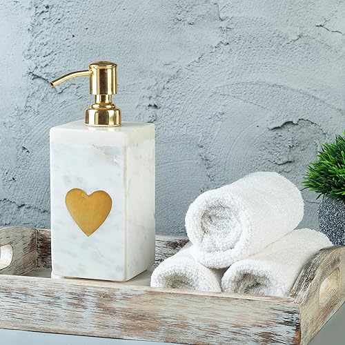 Miniatura 4 de Crocon Dispensador de jabón de mármol blanco para baño, cocina y encimera, botella de bomba de líquido de mano con bomba dorada extra inoxidable,