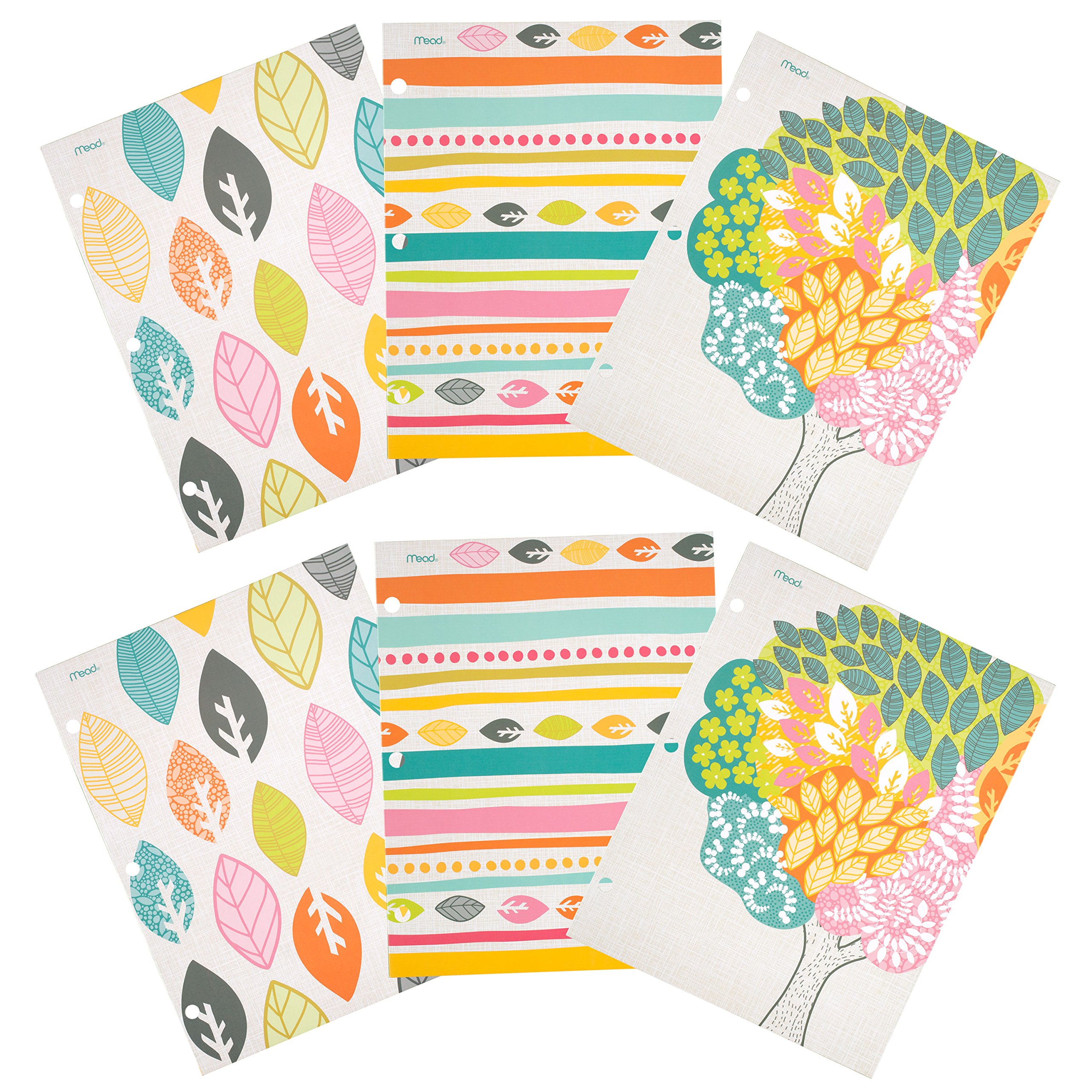 Mead 2-Pocket Folders, Assorted Botanical Boutique Designs, 6 Pack (73095)
