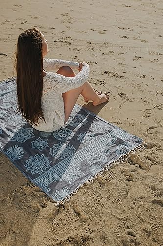 Miniatura 5 de Peshtemal 100% algodón, toalla turca reversible para el baño, playa o piscina, toalla fina para viajes, gimnasio, yoga, spa, 68 x 37 pulgadas (azul