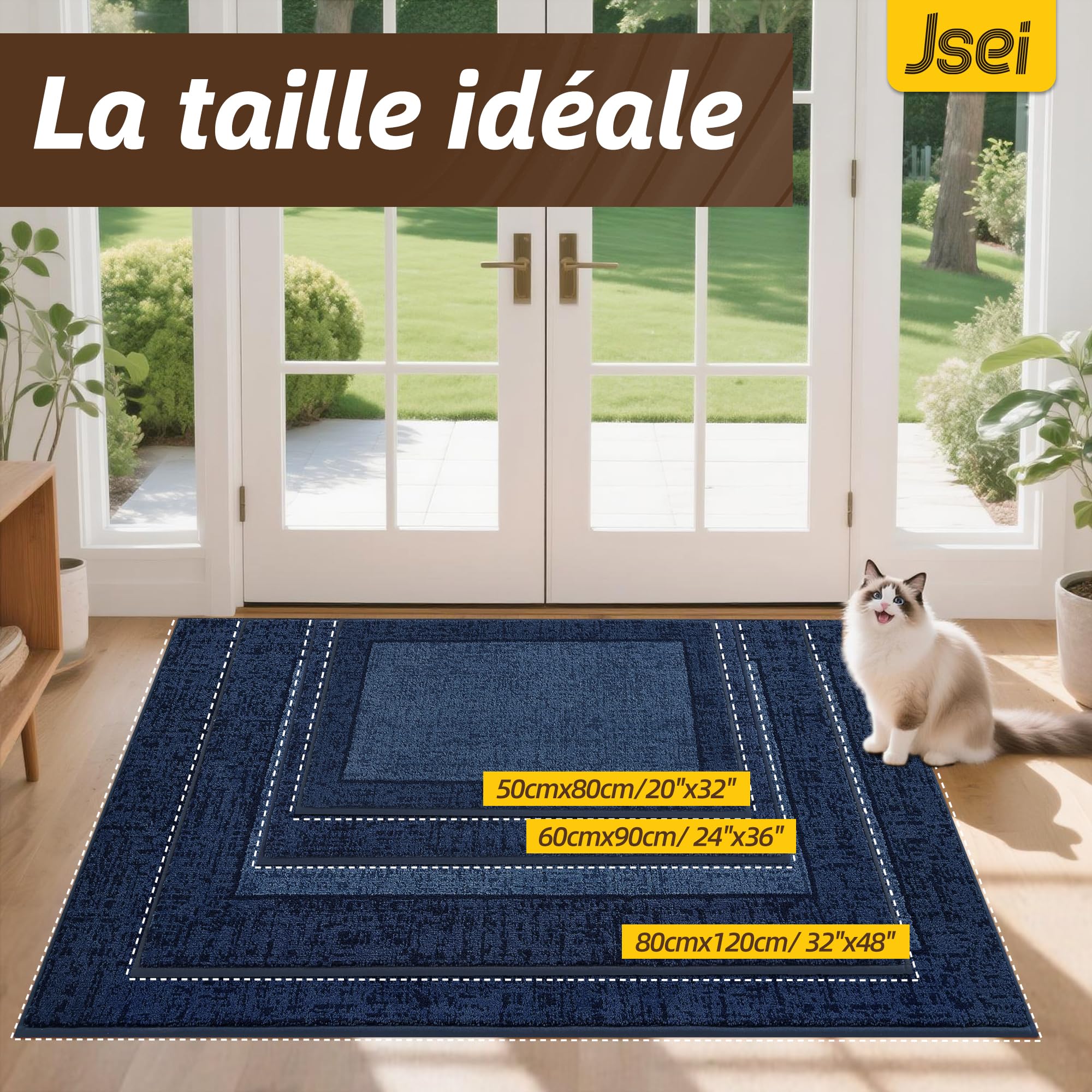 JSEI Tapis Attrape-Salissures Intérieur 80 x 120 cm, Lavable & Antidérapant – Absorbant, Paillasson pour Entrée Couloir & Animaux, Bleu
