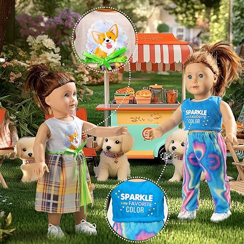 Vista 11 de Ropa y accesorios para muñecas de 18 pulgadas, 8 juegos de ropa de muñeca americana compatible con todos los trajes de muñecas de 18 pulgadas
