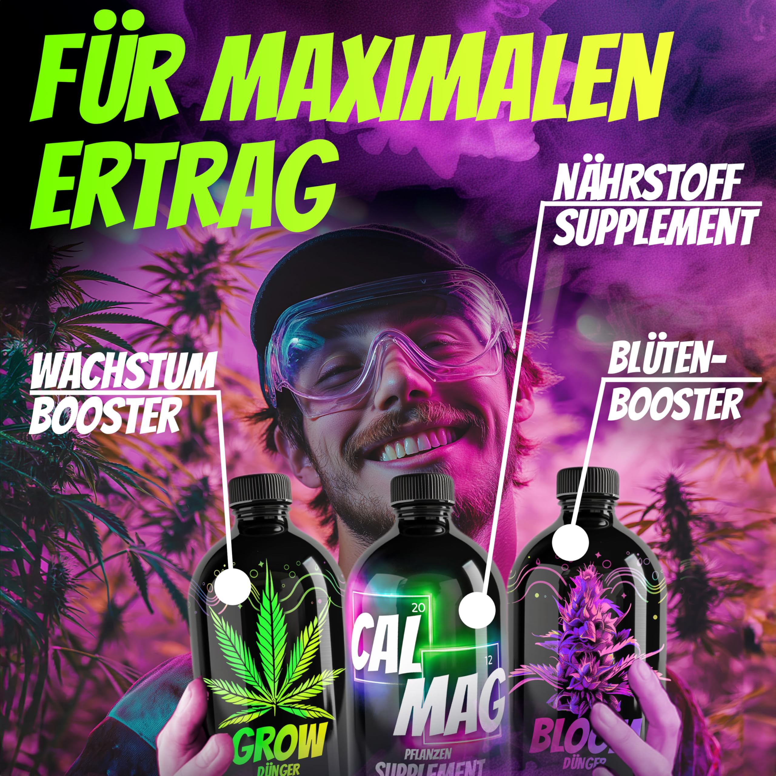 HOMEGROW24 Set di fertilizzanti per Cannabis Trio, per la Cura Completa delle Piante di Cannabis, Set da 3 da 500 ml ciascuno, per Un Raccolto Abbondante e Piante Sane