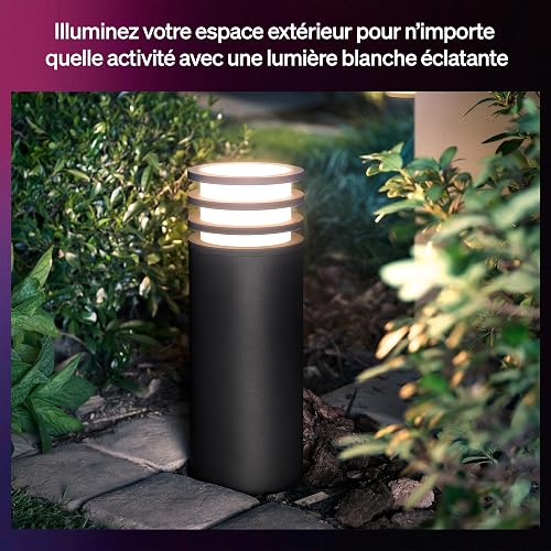 Philips Hue Lucca Outdoor Pedestal Light, Tunable White and Color Light, Bright 1100 lm, A60 Bulb Included, Dimmable, IP44 Weather-Resistant, Matter Compatible, Zigbee - 4