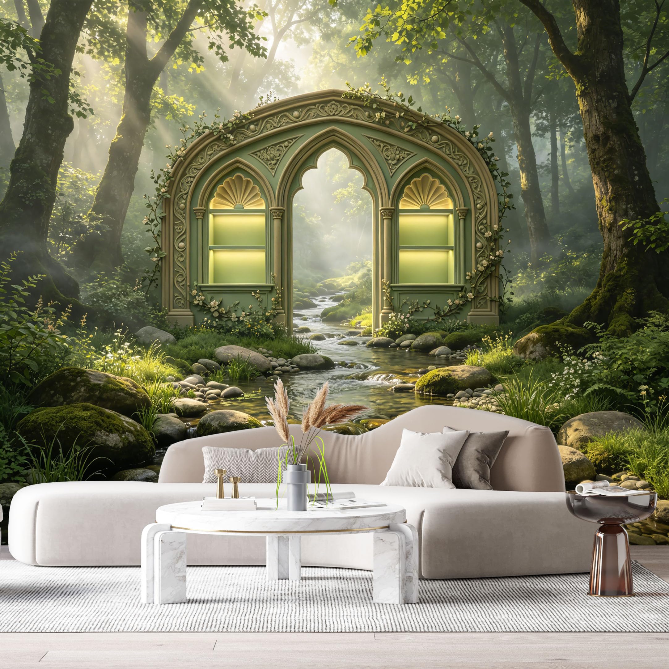 Custom Size Wall Murals Forest Mystical Archway Gothic Stream 3D Trompe L'Oeil SelfAdhesiveWall Fabric Removable Wallpaper Wall Decor for Living Room Bedroom Bathroom