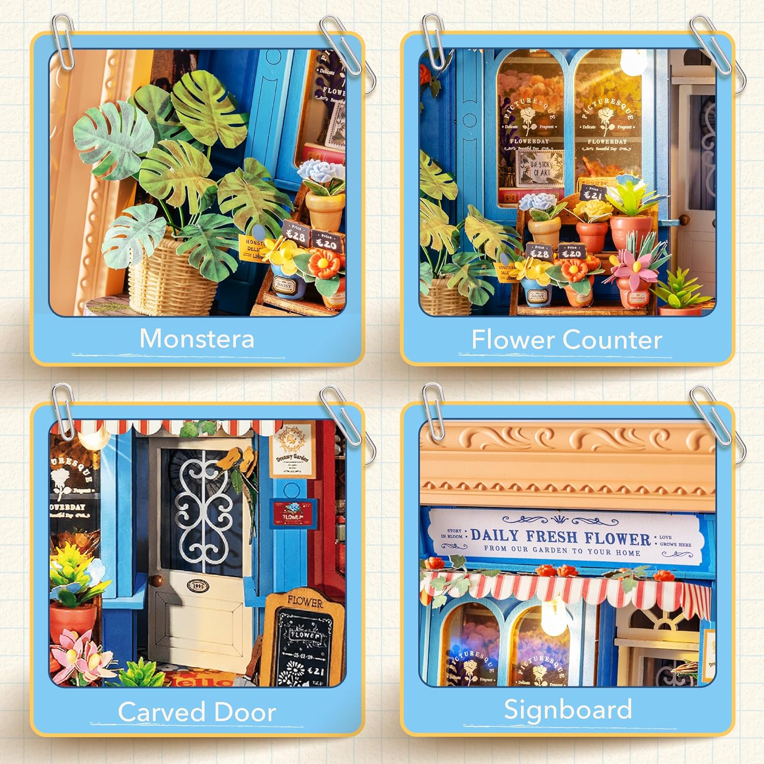 Rolife DIY Miniature House Kit, Mini Wooden Dollhouse Kit for Adults to Build, 3D Shadow Box Frame Home Wall Hanging Decor Diorama Kit, for Girls Women Teens-Daily Fresh Flower