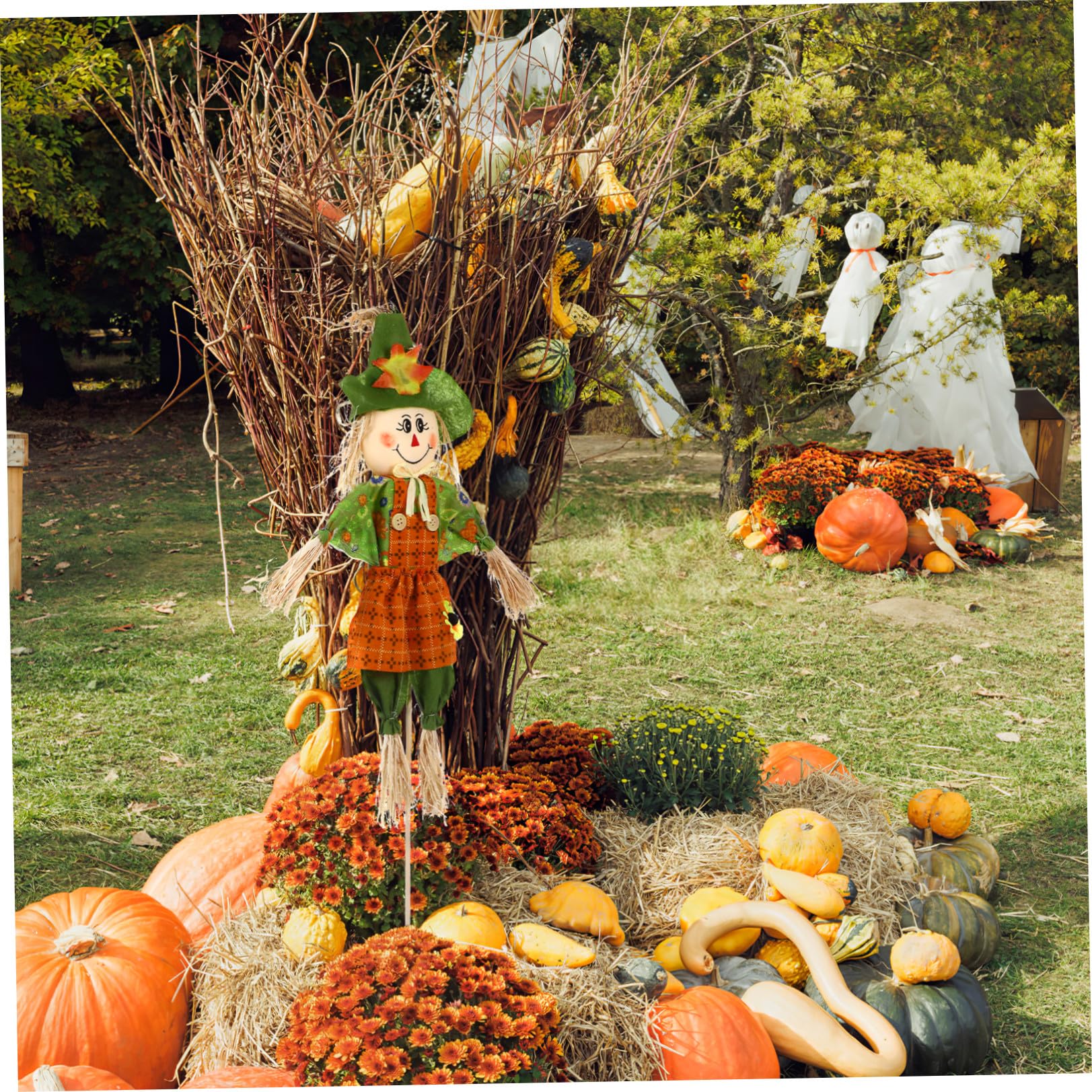 TIDTALEO Herbstliche Stehende Vogelscheuche aus Stoff und Bambus 55cm Halloween und Thanksgiving Deko für Garten und Gartenparty Authentische Textur Zufällige Farbe