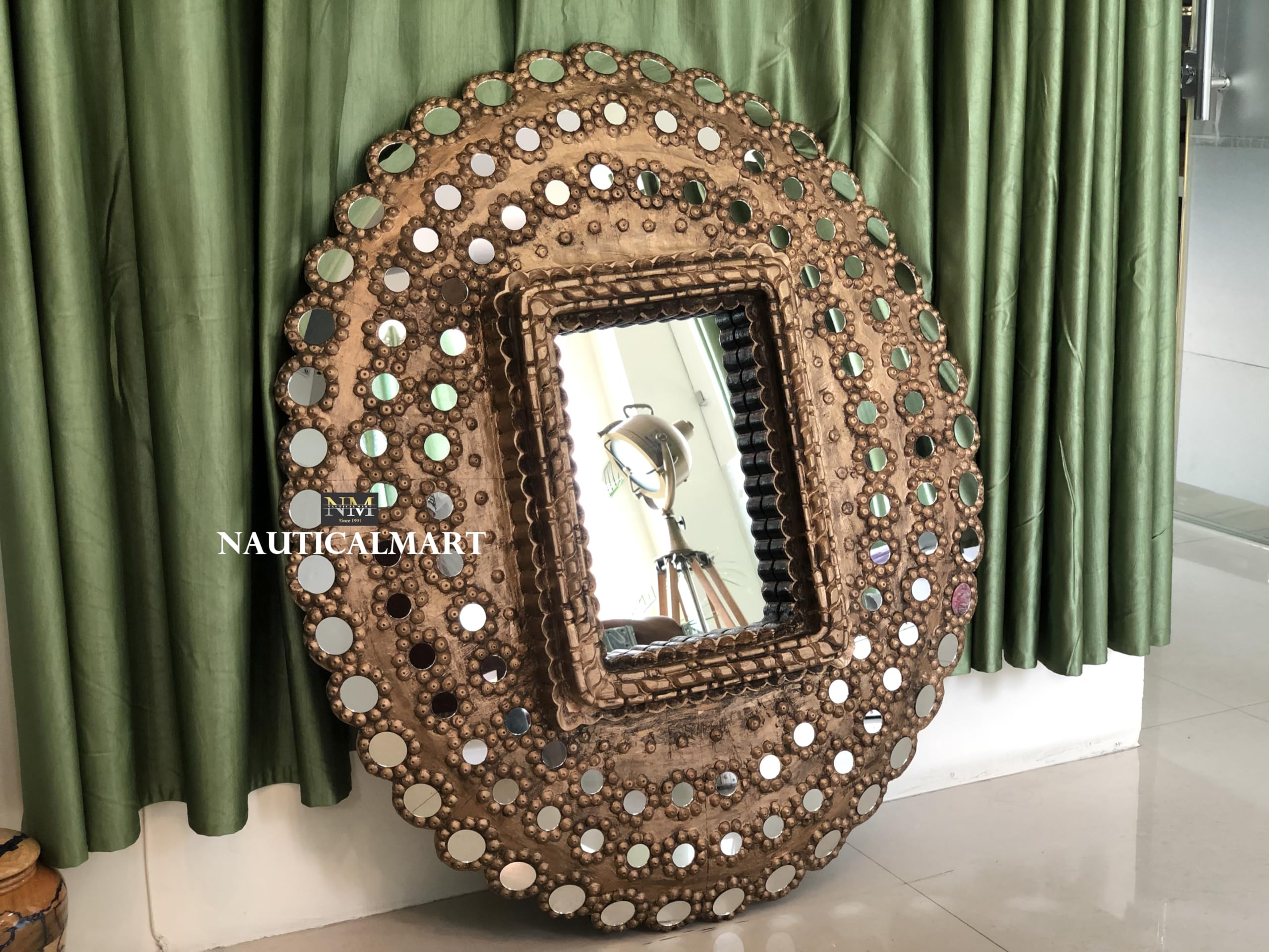 Peacock mirror 鏡　ミラー Amazon.com: NauticalMart Peacock Mirror Oval Shape Wall Decor