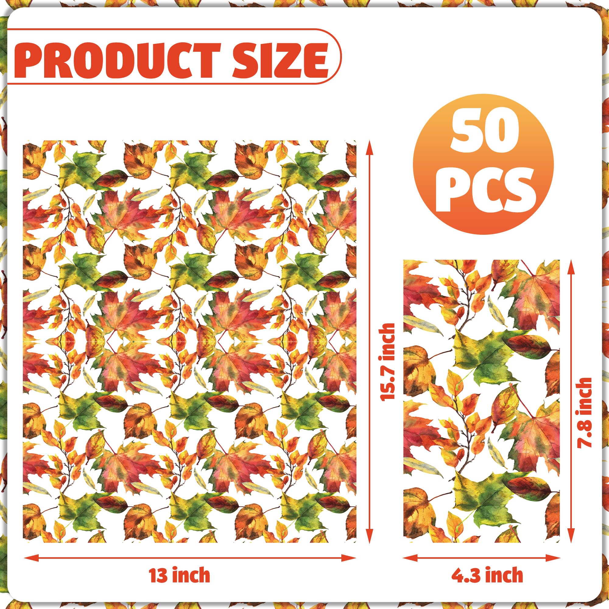 50 Herbst-Servietten Mit Ahornblatt-Muster – 10,9 X 20,8 Cm (gefaltet), Für Thanksgiving & Herbstpartys