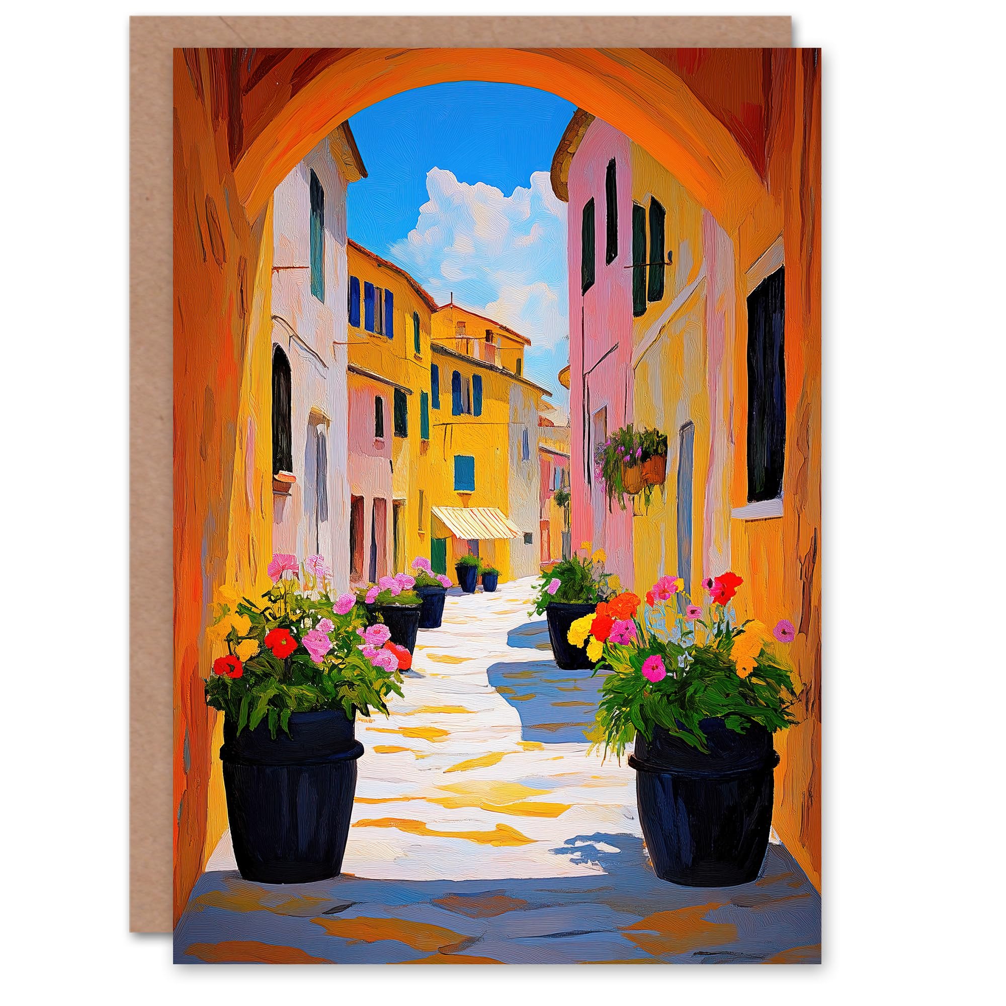 Artery8 Greeting Card Bari Italy Alleyway Vibrant Summer Cityscape Blank For Him Or Her Art Birthday Card