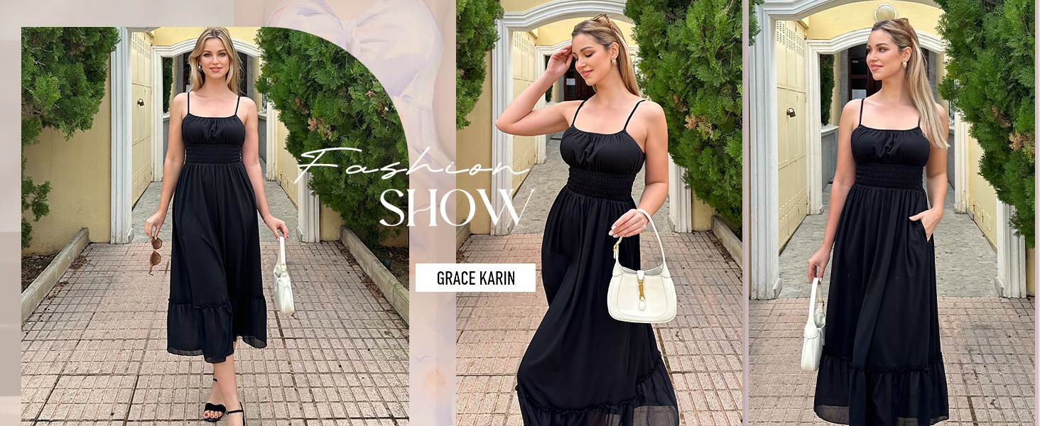 Watch Maxi dresses for women 2025 black spring dress on Amazon Live
