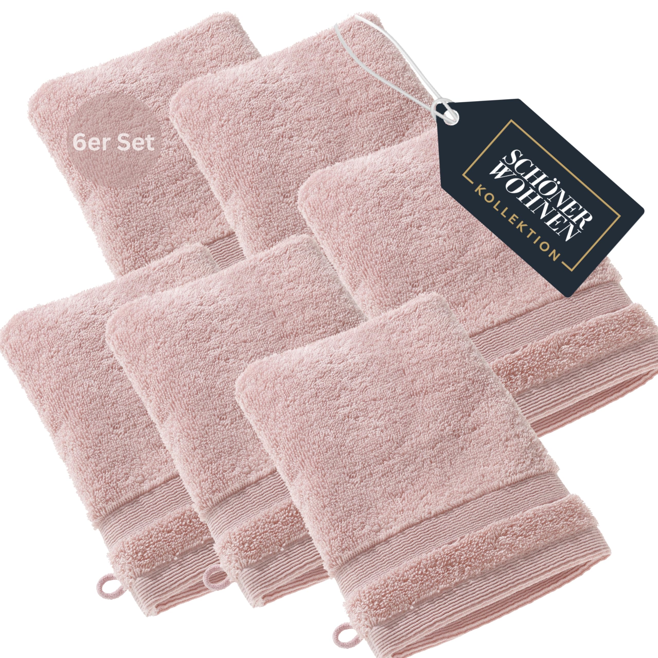 SCHÖNER WOHNEN 6er Set Premium Frottee Waschhandschuh Baby 16x21 - saugstark 500g/m² - Luxus Waschlappen rosa - 100% Baumwolle - flauschig für Kinder Körper - Handtuch-Set kombinierbar - Öko-Tex