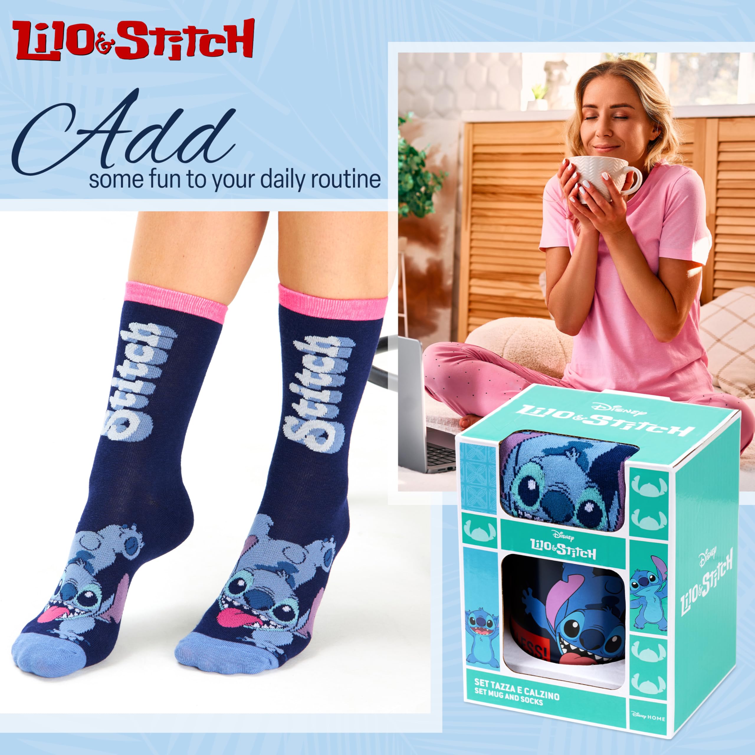 Disney Stitch Mug and Calf Socks Gift Set for Women Teenagers Cute 312ml Ceramic Mug Soft Socks - Image 3