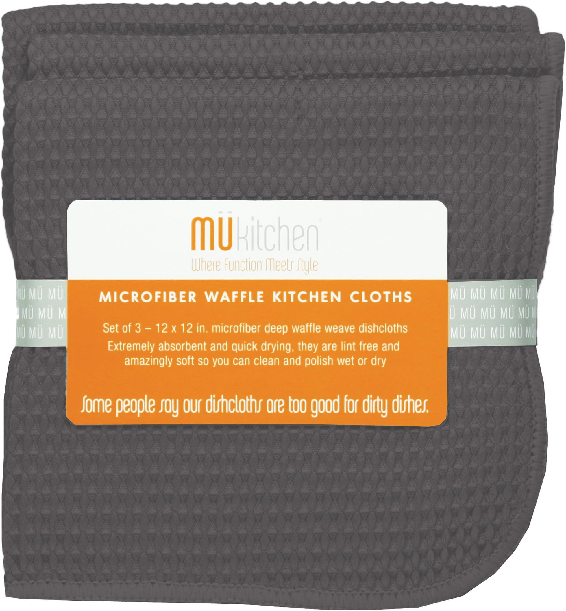 MÜkitchen Waffle Microfiber Cloth | Durable & Super Absorbent for Cleaning & Drying | Set of 3 | Cadet Gray