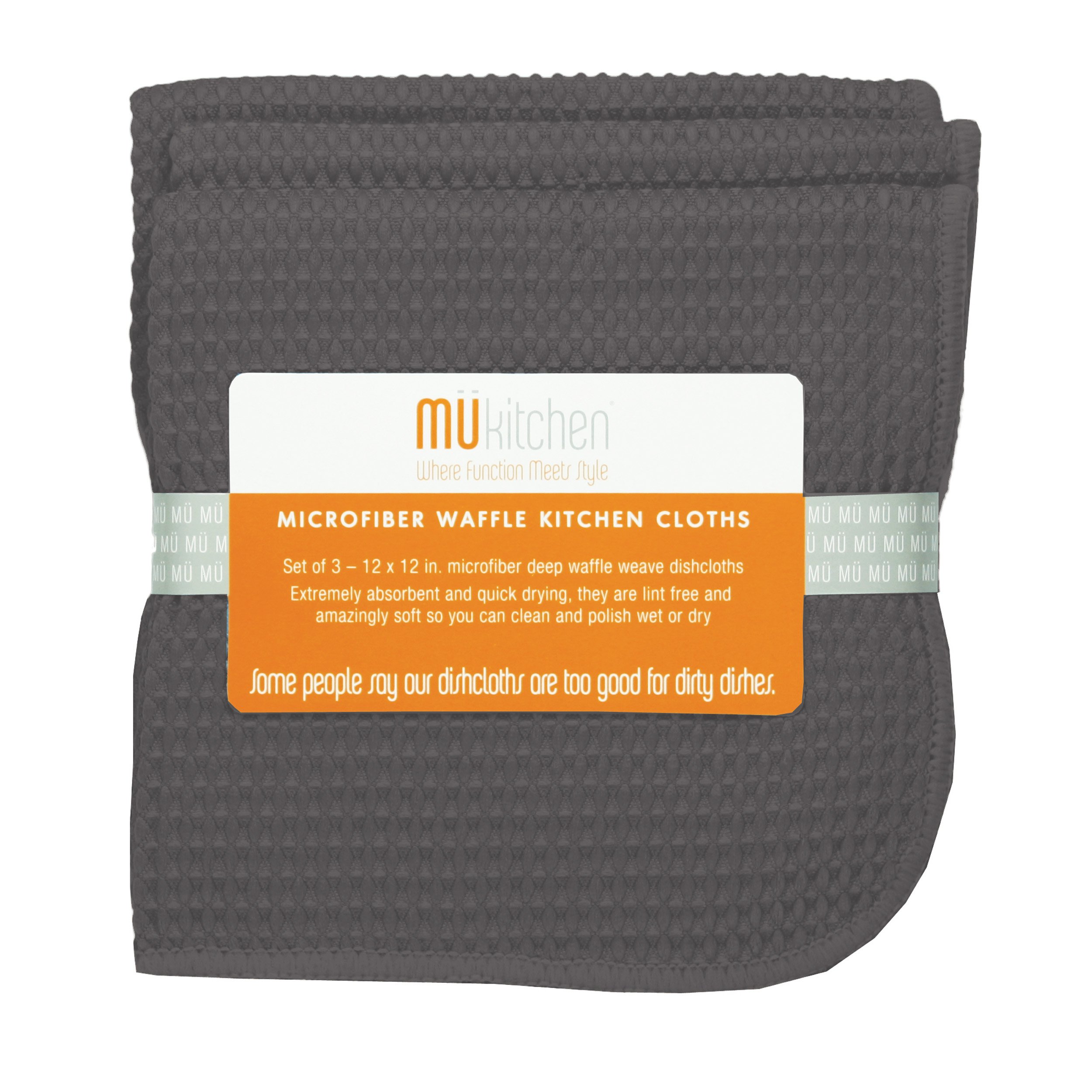 MÜkitchen Waffle Microfiber Cloth | Durable & Super Absorbent for Cleaning & Drying | Set of 3 | Cadet Gray