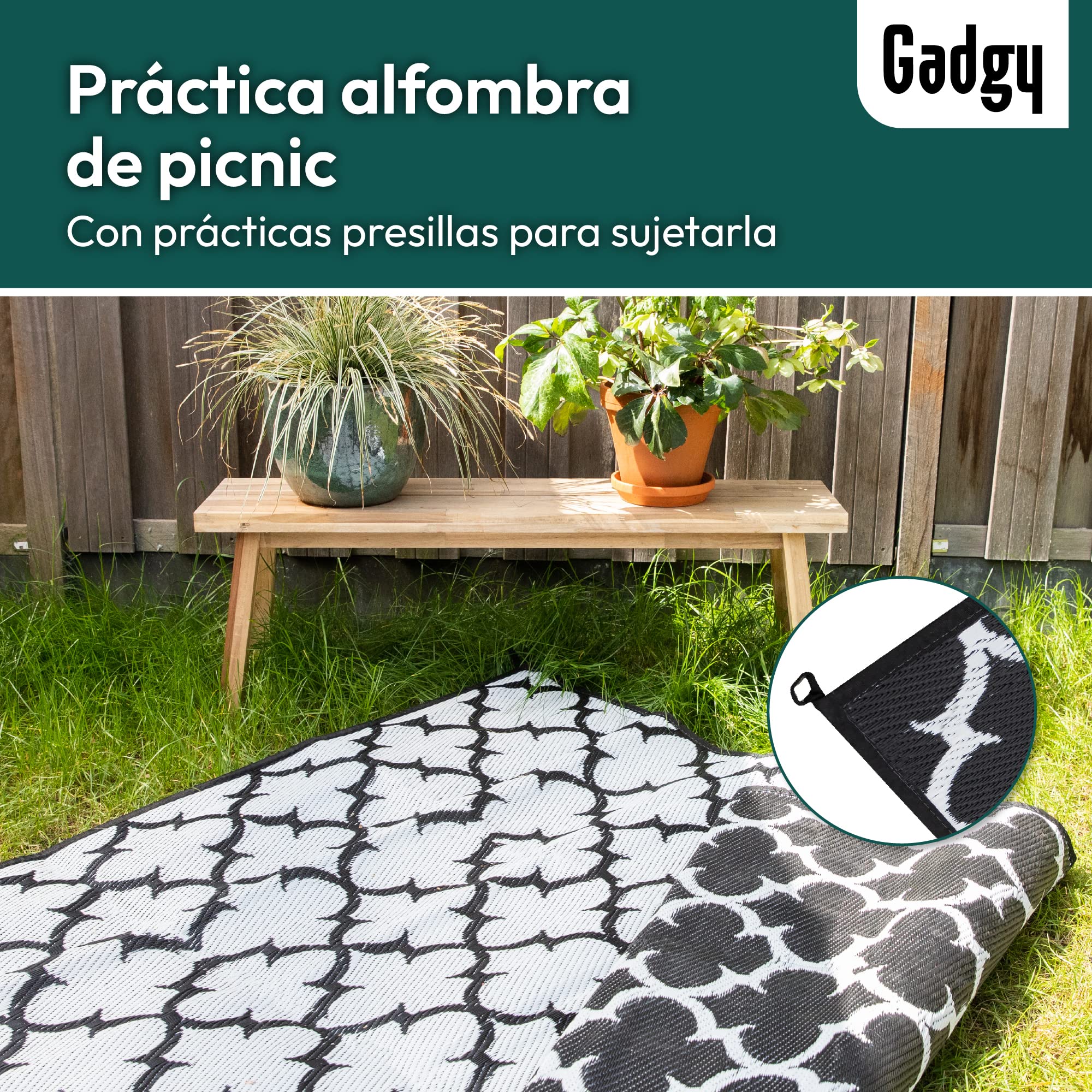 Gadgy Alfombra Exterior Resistente a la Intemperie Elegante Alfombra de Balcón Impermeable y Resistente a los Rayos UV - Reversible Incluye Bolsa de Transporte - 230x160cm
