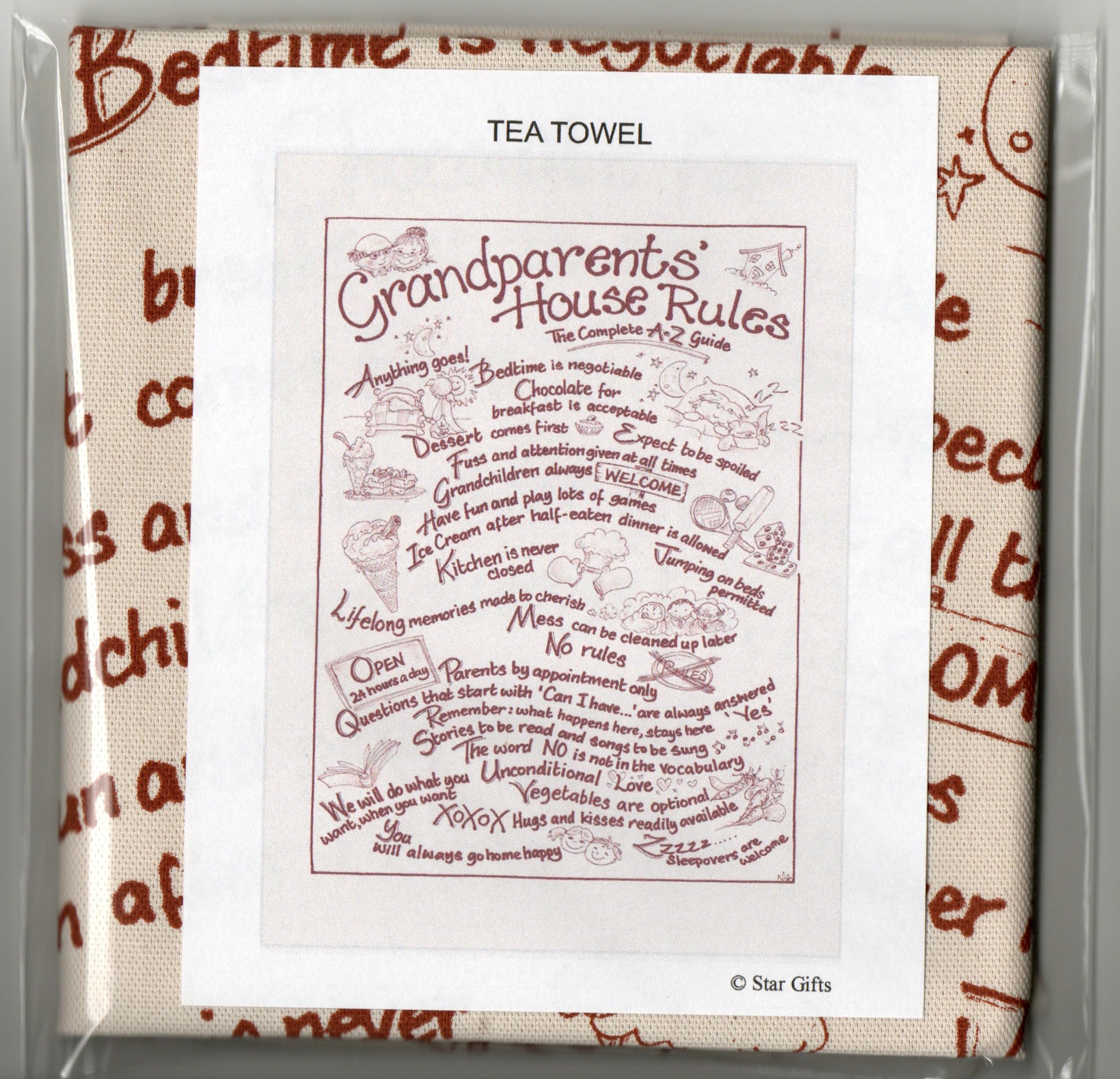 Stargifts Direct Brown Grandparents House Rules Tea Towel (Grandma Gran Granny Grannie Nana Nanna Nan Nanny Nannie Nain Grandmother Grandpa Grandad Etc)