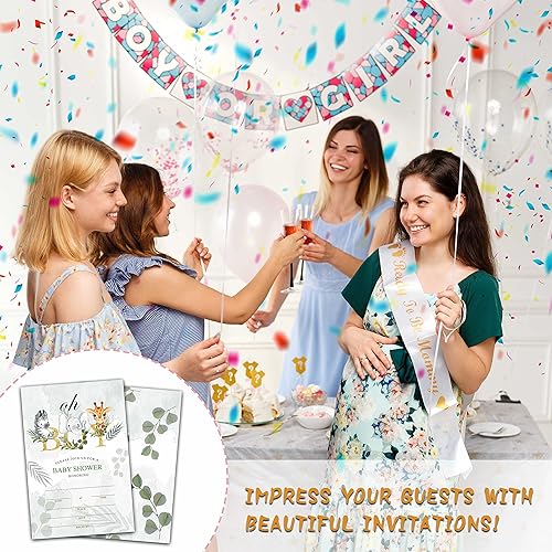 Miniatura 5 de 25 tarjetas de invitación de baby shower de animales del bosque con sobres (4 x 6 pulgadas)  Invitaciones de fiesta de revelación de género de bebé