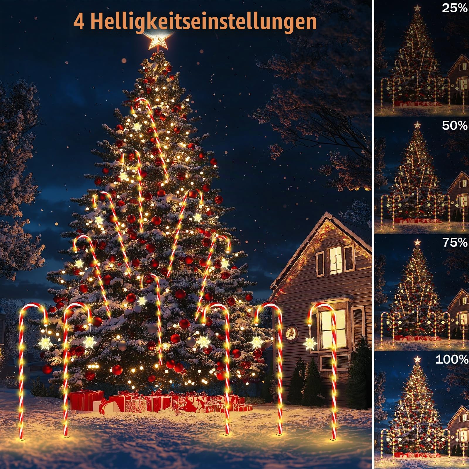 HELESIN Lichterkette Zuckerstangen, 10 Stück Erhöhtes Design Zuckerstangen LED Außen, 110LED 12 Modi Zuckerstangen Beleuchtet, Wasserdicht Schneeflocke Weihnachtssbeleuchtung für Garten Weihnachtsdeko