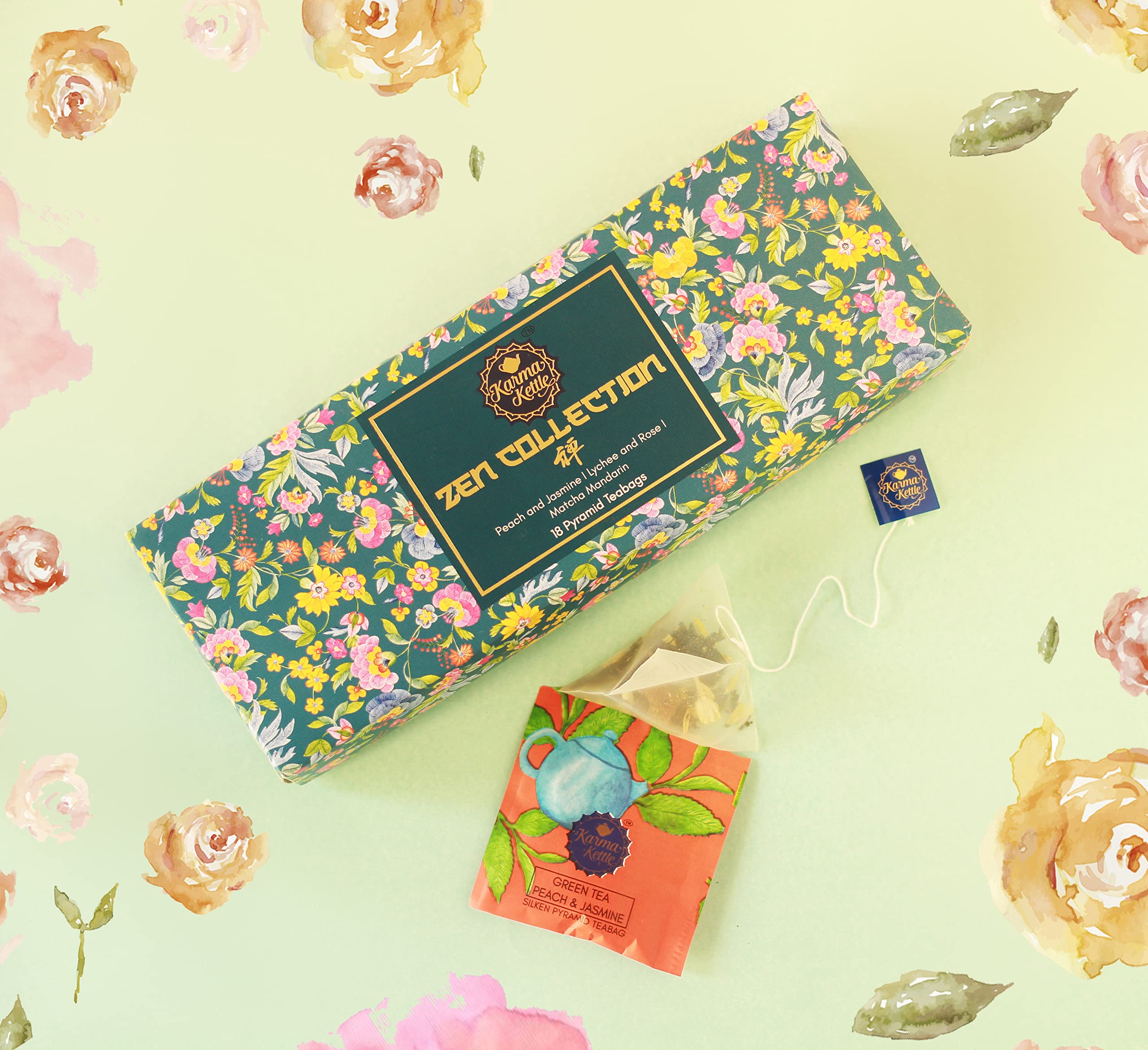 Karma Kettle Zen Collection Gift Box | Festive Pack | Matcha Mandarin, Peach & Jasmine Tea, Lychee & Rose - Image 7 thumbnail
