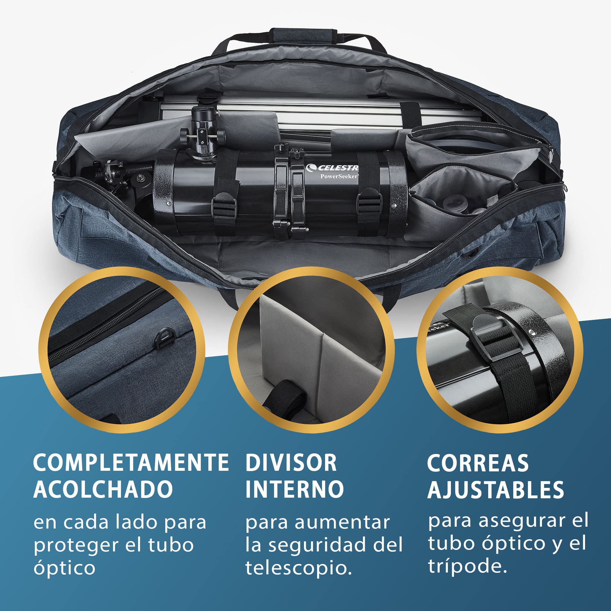 Bolsa polivalente para telescopio – Funda Acolchada para Transporte, Correa Ajustable y Espacio Extra – Repelente al Agua – Compatible con telescopios Celestron (101,6x29,2x22,9 cm)