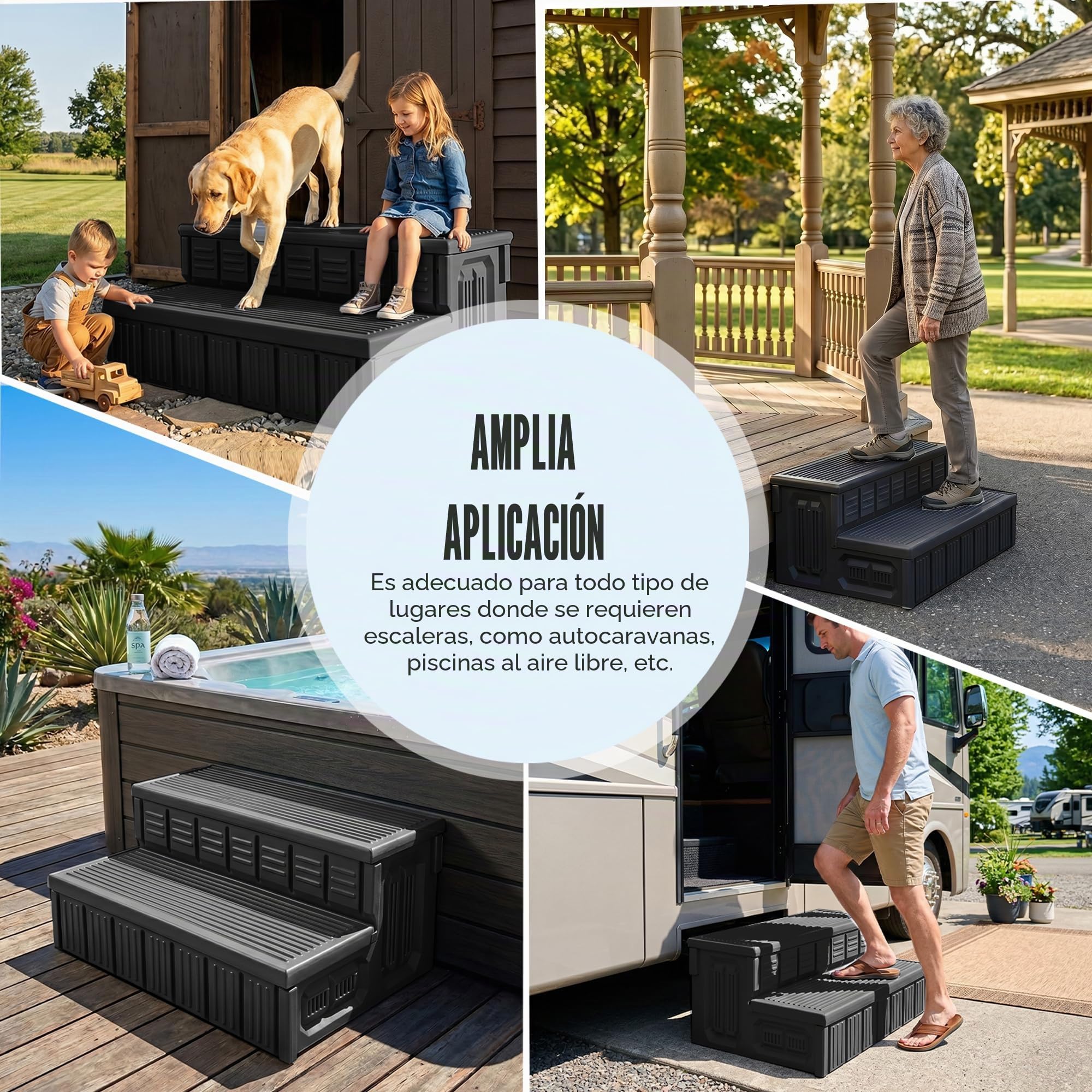 Escalones para bañera de hidromasaje, escalones de SPA al Aire Libre con Almacenamiento, Antideslizantes y Resistentes, 36 Pulgadas de Largo, Color Negro