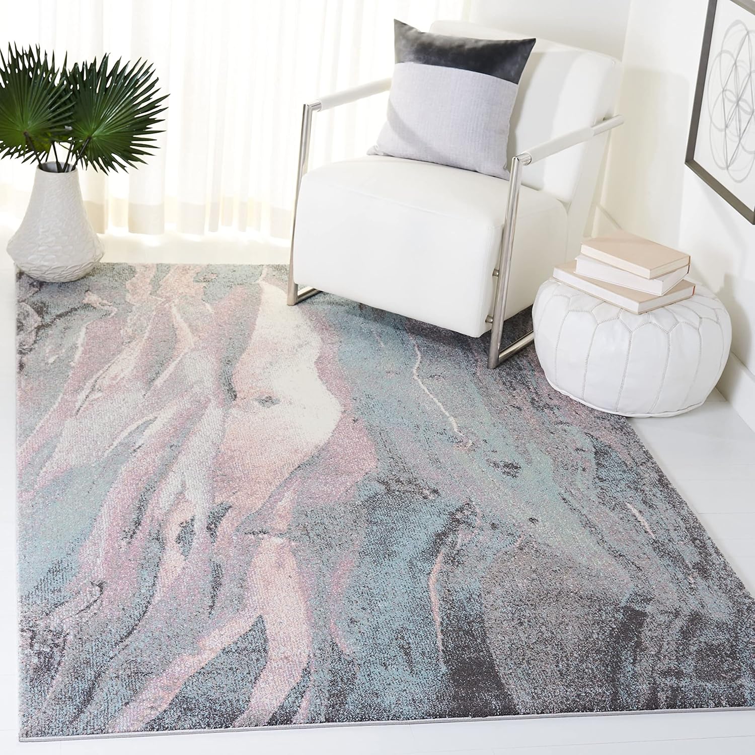 SAFAVIEH Glacier Collection 3' Round Red / Multi GLA126A Modern Abstract Non-Shedding Dining Room Entryway Foyer Living Room Bedroom Area Rug