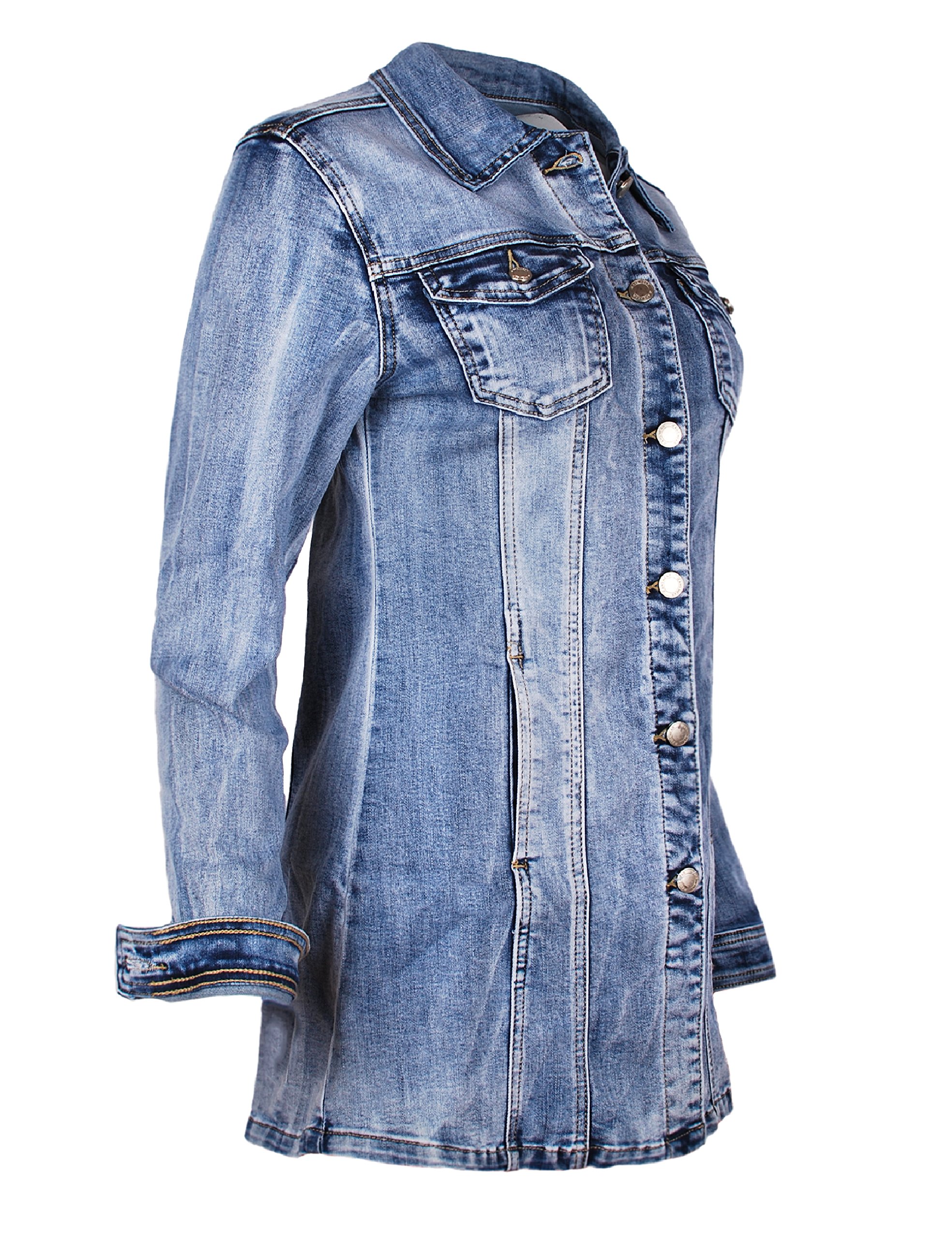 Fraternel Damen Jacke Mantel Lange Jeansjacke talliert Denim Jacket