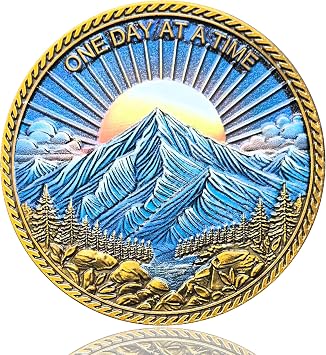 One Day At A Time Recovery Medallion - Sobriety & Mental Health Token, Enamel Zinc Alloy Collectible, for Addiction Recovery & Daily Mindfulness