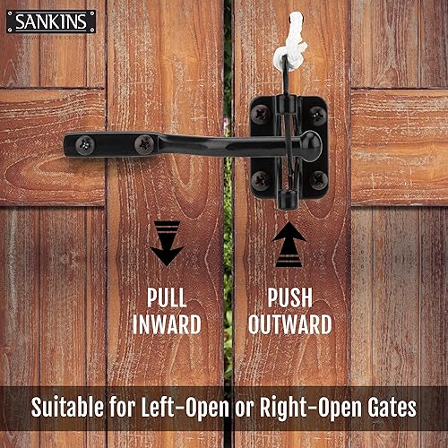 Miniatura 10 de SANKINS 2 piezas de pestillo de puerta de bloqueo automático de gravedad para puerta de valla de madera, pestillos de puerta, acero, negro