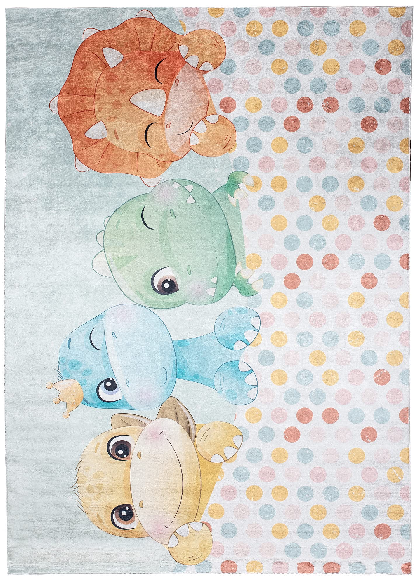 TAPISO Emma Alfombra Antideslizante de Habitación Infantil Juvenil Dormitorio de Niño Bebé Diseño Moderno Dinosaurios Multicolor Patrón Impreso Sin Pelo Suave 80 x 150 cm
