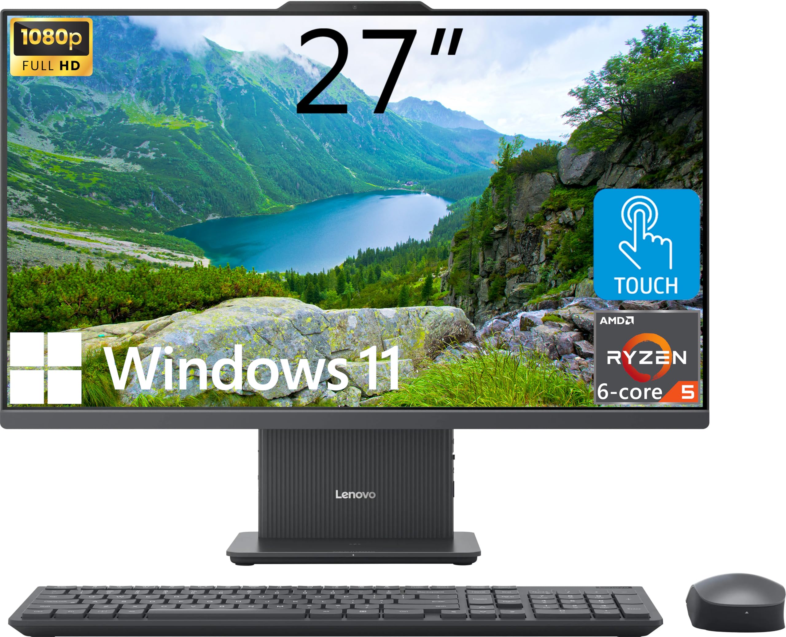 Lenovo IdeaCentre All-in-One Desktop Computer, 27" FHD Touchscreen, 6-core AMD Ryzen 5 8645HS, 64GB DDR5, 4TB SSD, Wi-Fi 6, HDMI in&Out, Wireless
