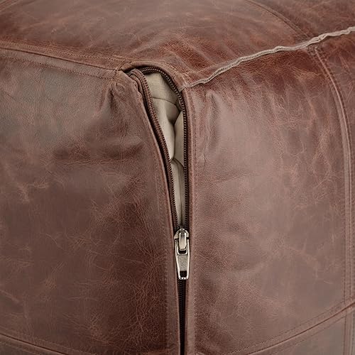 Miniatura 18 de SIMPLIHOME Grady Puf cuadrado contemporáneo en tono tierra marrón tejido a mano para la sala de estar, el dormitorio y la habitación de los niños