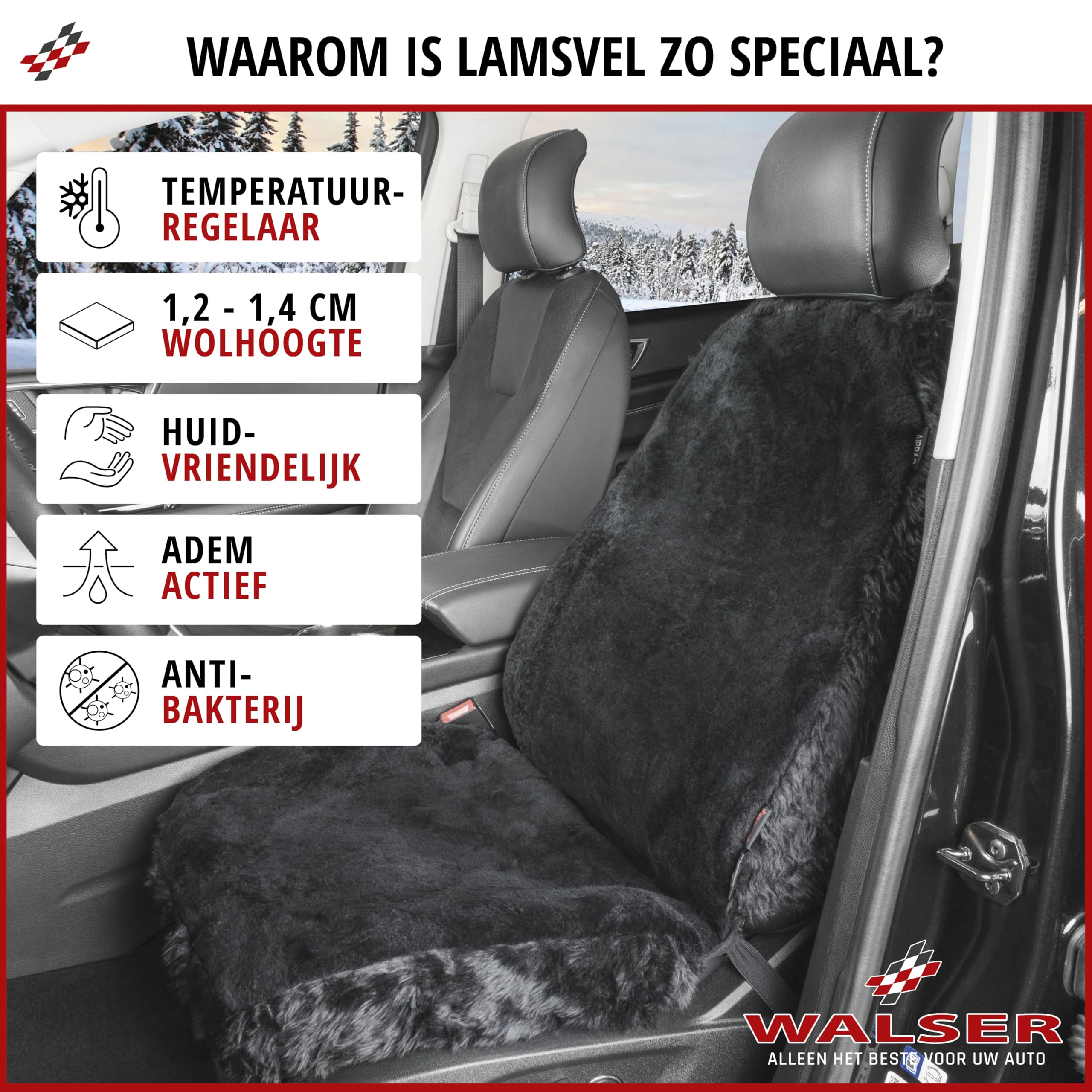Walser Autositzbezug Lammfell Monette schwarz mit Zipp IT System 1-teilig Sitzbezug