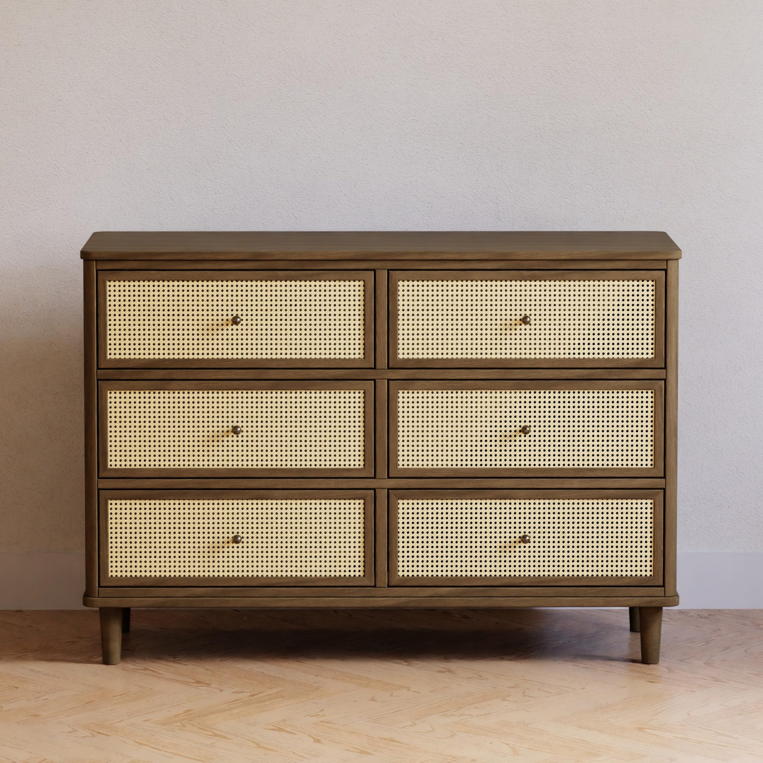 Namesake Marin 6 Drawer Natural Walnut with Blonde Cane Double Dresser