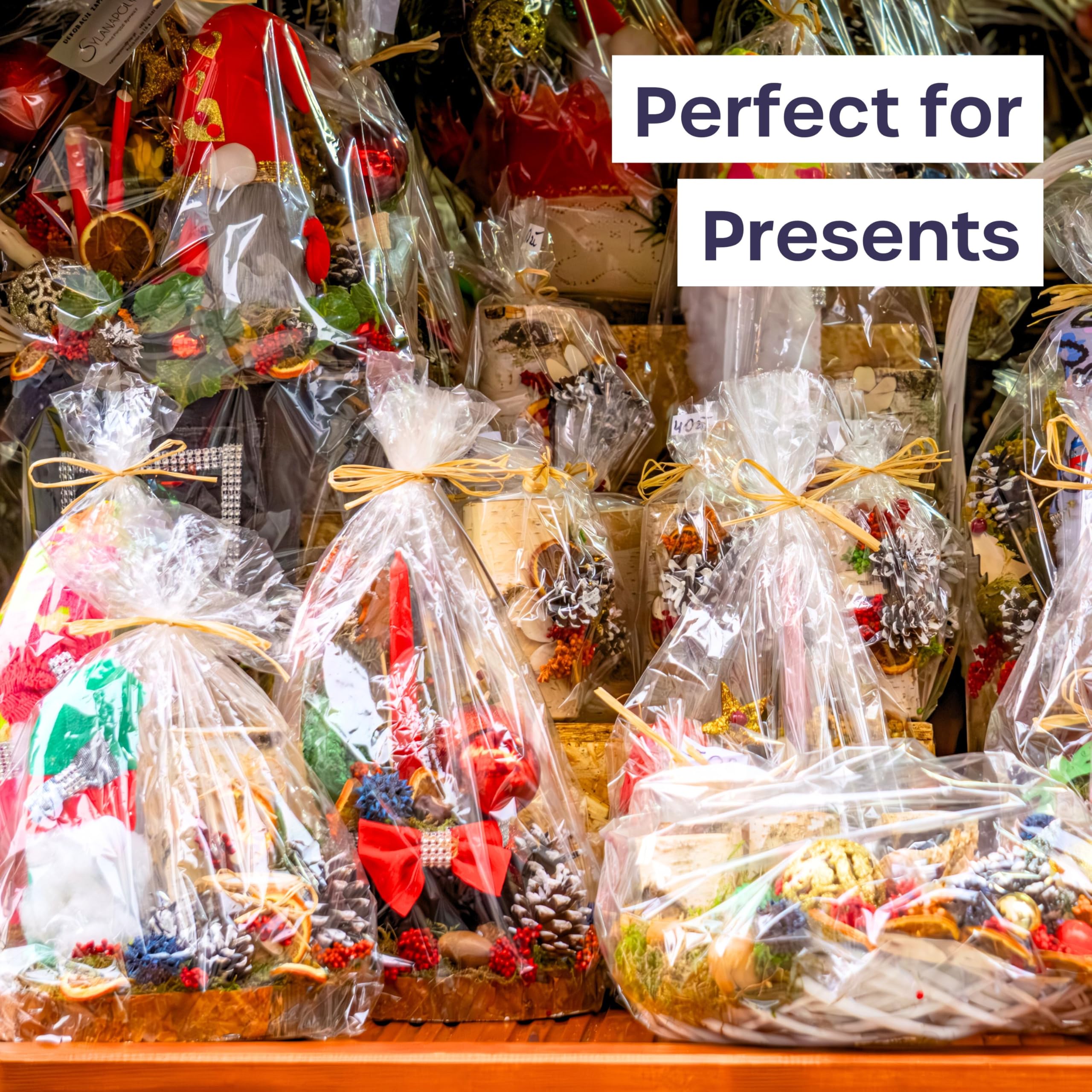 volila Large Cellophane Bags for Gift Baskets - 10 Pack (30 in x 40 in) Clear Gift Wrap for Gift Baskets, Floristry, Party Favors and Food Packaging