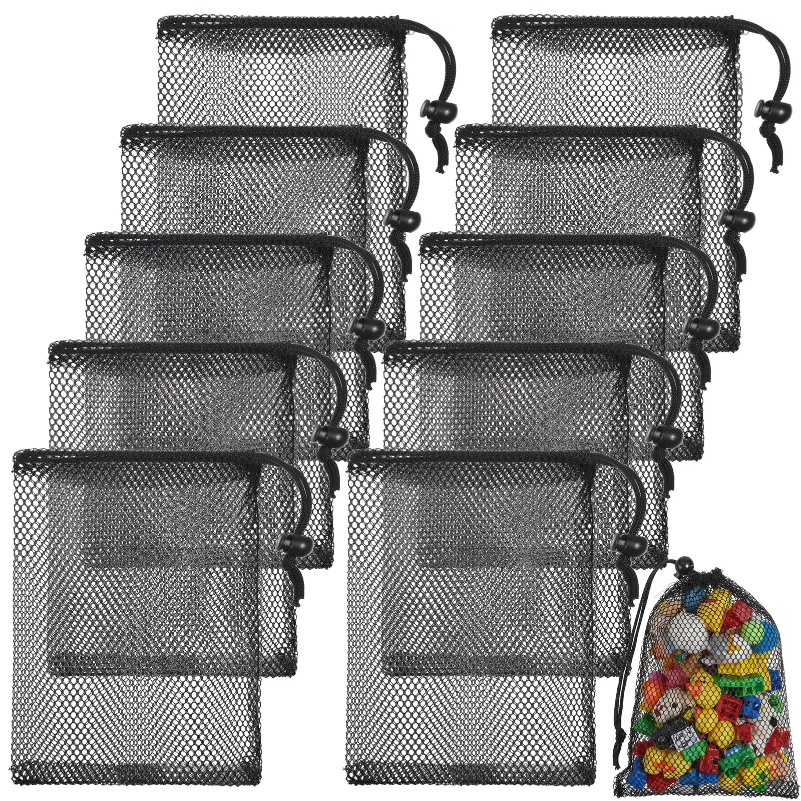 10 Pcs 6X8inch Mesh Drawstring Bags, Portable Ball Bag with Cord Lock Closure Nylon Storage Bags for Football Basketball Toy