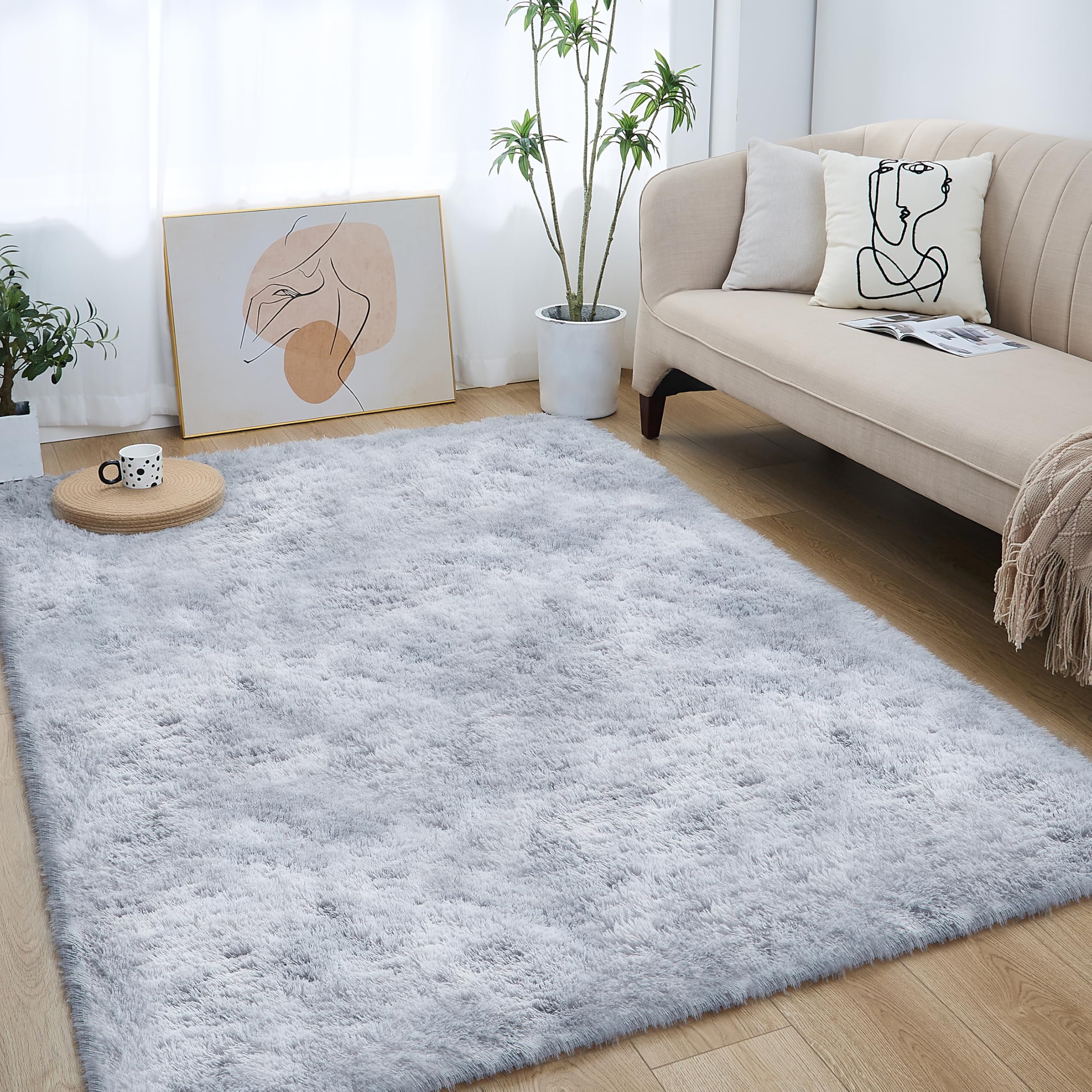 Lommegy Tappeto Salotto Moderno Shaggy Tappeto a Pelo Lungo Grigio 120x160cm Grande Soffice e Morbido Tappeti Camera da Letto Tappeti Antiscivolo