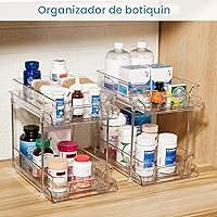 Vista 7 de Vtopmart - Paquete de 4 organizadores y almacenamiento de 2 niveles para baño debajo del fregadero, transparente, para despensa de cocina